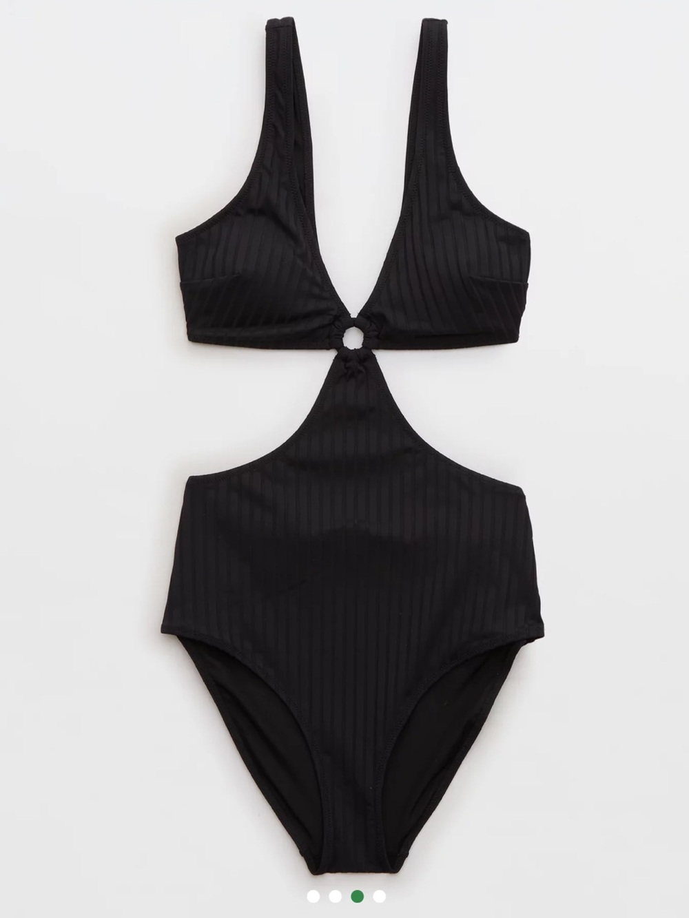 aerie Black Ribbed Cutout One-Piece Swimsuit